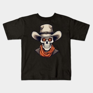 Halloween Cowboy Skeleton With Western Hat Wild West Kids T-Shirt